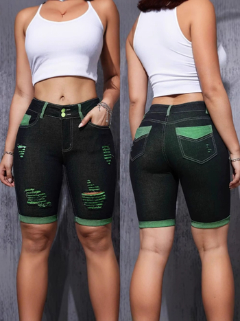 Amazon 2025 határokon átnyúló európai és amerikai stílusú farmerlyukú nadrág, nyári vékony, középderekú, vékony, rugalmas, feszes nadrág nőknek