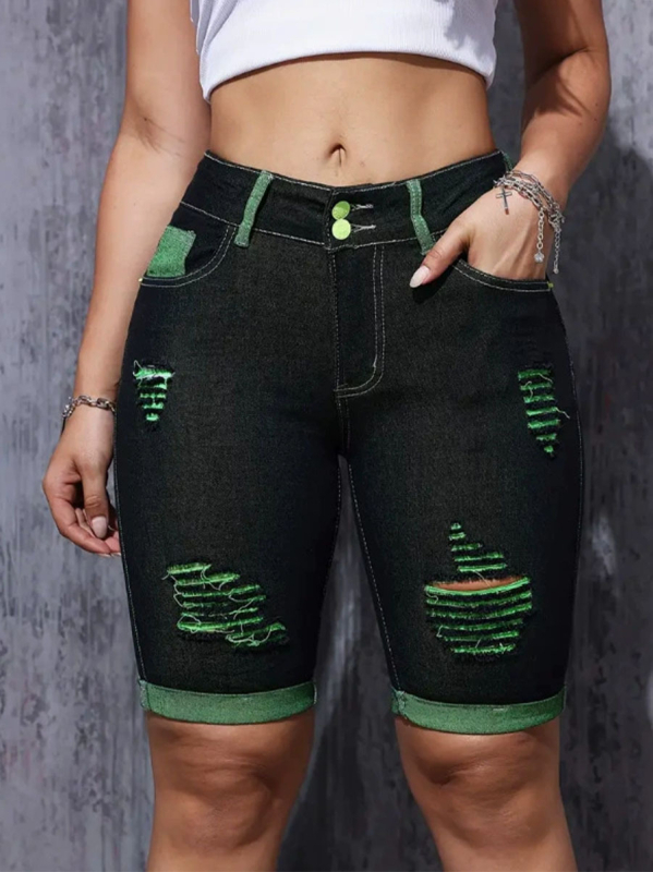 Amazon 2025 határokon átnyúló európai és amerikai stílusú farmerlyukú nadrág, nyári vékony, középderekú, vékony, rugalmas, feszes nadrág nőknek