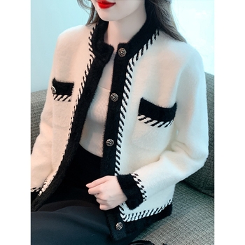 Xiaoxiang στυλ αντίθεση χρώματος ζακέτα γυναικεία άνοιξη και φθινόπωρο 2024 φθινόπωρο νέα απομίμηση βελούδινο μινκ socialite ιδιοσυγκρασία εκτός άμεσων πωλήσεων