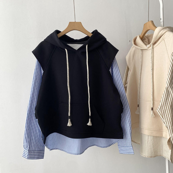 duci lány extra nagy méret 300kg koreai dizájn sense hamis két kapucnis pulóver csíkos ing laza lezser kabát