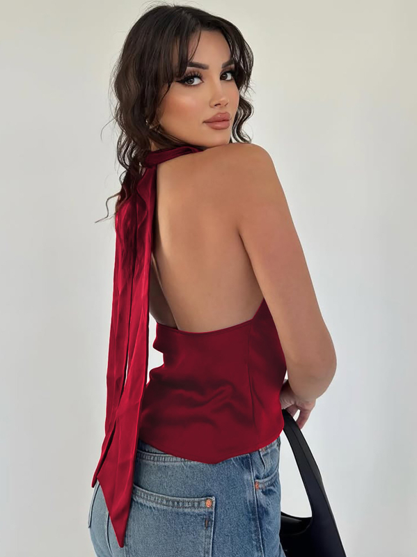 Európai és amerikai határokon átnyúló női ruházat 2025 nyári új divat Spice Girls szexi hát nélküli, egyszínű, karcsúsított, fűzős csőfelső trendi