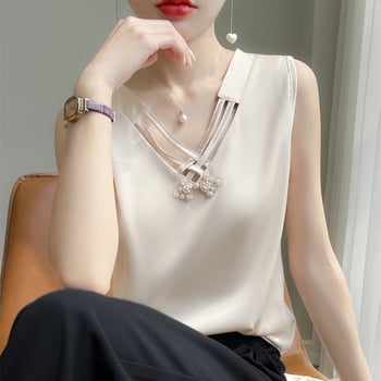 Νέο Κινέζικο Κοστούμι σε Εθνικό Στυλ Σατέν 24 Άνοιξη και Καλοκαίρι Νέα Βάση με V λαιμόκοψη για μεγάλα μεγέθη.