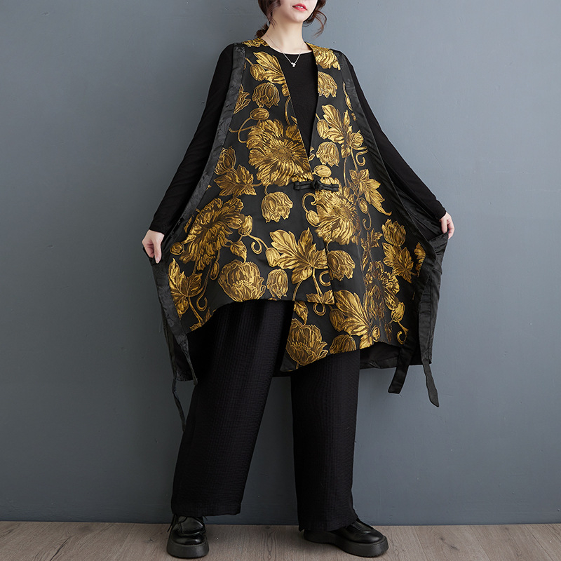 8113 Tavaszi új divatos ujjatlan, nehéz jacquard színben illő, sokoldalú, karcsúsító megjelenésű, egyrészes mellény, mellénykabát