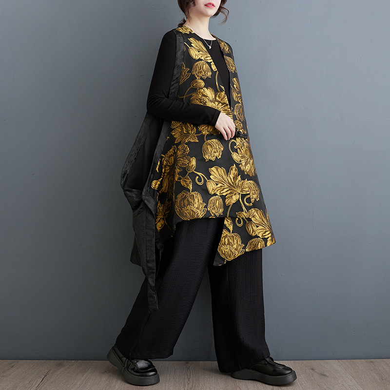 8113 Tavaszi új divatos ujjatlan, nehéz jacquard színben illő, sokoldalú, karcsúsító megjelenésű, egyrészes mellény, mellénykabát