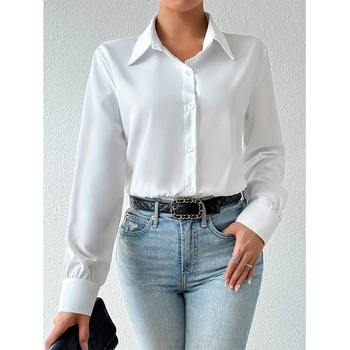 Európai és amerikai népszerű női ruházat, karcsú, hosszú ujjú, gombos felsők hajtókával, utcai sokoldalú alsó pólók nagykereskedelemben