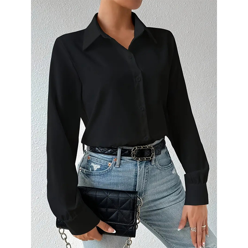 Európai és amerikai népszerű női ruházat, karcsú, hosszú ujjú, gombos felsők hajtókával, utcai sokoldalú alsó pólók nagykereskedelemben