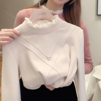 Μια γενιά από δαντελένιο, διπλής όψης βελούδινο πουκάμισο με μισό ψηλό γιακά, παχύ, νέο χειμωνιάτικο λεπτό μπουφάν plus size χονδρικής