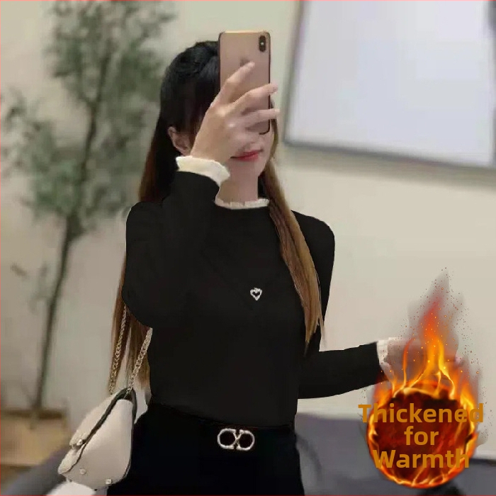 Nėriniuotų dvipusių aksominių marškinių su puse aukšto apykaklės apačia karta, sustorinta nauja žieminė plona plius dydžio striukė, urmu