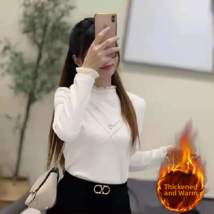 Nėriniuotų dvipusių aksominių marškinių su puse aukšto apykaklės apačia karta, sustorinta nauja žieminė plona plius dydžio striukė, urmu