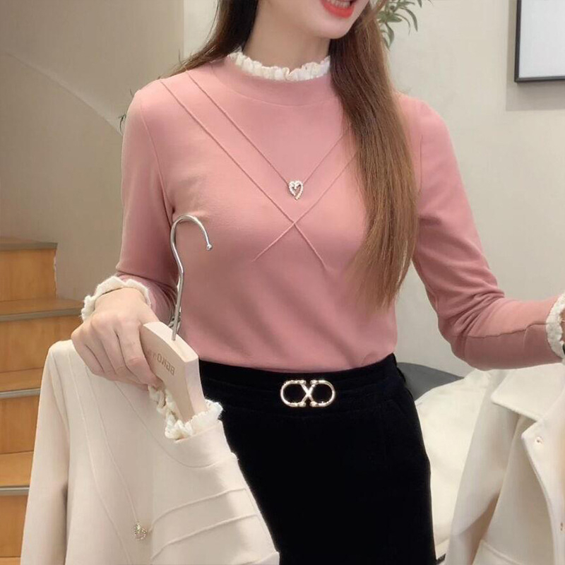 Nėriniuotų dvipusių aksominių marškinių su puse aukšto apykaklės apačia karta, sustorinta nauja žieminė plona plius dydžio striukė, urmu