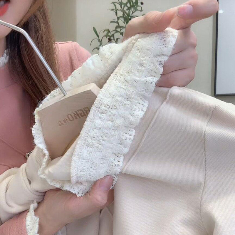 Nėriniuotų dvipusių aksominių marškinių su puse aukšto apykaklės apačia karta, sustorinta nauja žieminė plona plius dydžio striukė, urmu