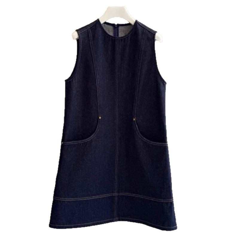 Európai 2025 kora tavaszi új koreai stílusú kerek nyakú, laza, mindenféle derékot takaró, karcsúsító mellény farmerruhához nőknek