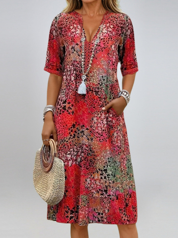 Amazon 2025 Ευρωπαϊκό και Αμερικανικό Φόρεμα Διακοπών με V-Neck και Τσέπες, Ρούχα για το Σπίτι, Άνετα Γυναικεία Casual Ρούχα Export