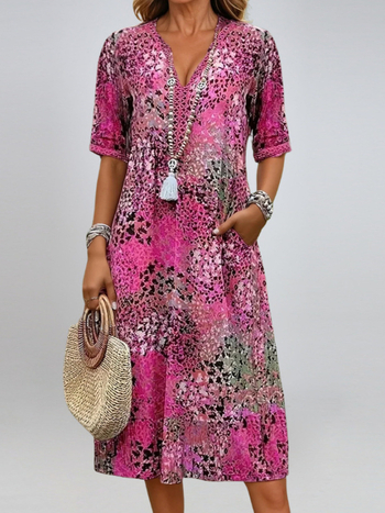 Amazon 2025 Ευρωπαϊκό και Αμερικανικό Φόρεμα Διακοπών με V-Neck και Τσέπες, Ρούχα για το Σπίτι, Άνετα Γυναικεία Casual Ρούχα Export