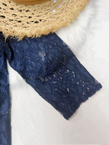 Amazon Cross-Border Elegant Navy Blue Δαντελένια Φούστα Μεσαίου Μήκους Γυναικείο Φόρεμα με Δαντέλα και Μανίκια Three Quarter Version