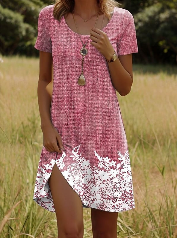 Új indiai tollmintás, kerek nyakú, rövid ujjú, európai és amerikai határokon átnyúló exportú női ruha