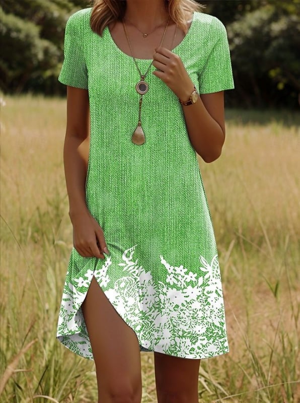 Új indiai tollmintás, kerek nyakú, rövid ujjú, európai és amerikai határokon átnyúló exportú női ruha