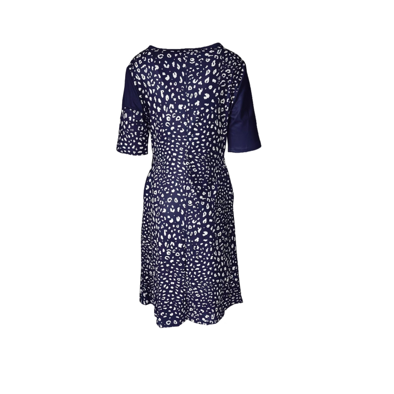 2025 tavaszi és nyári kerek nyakú, rövid ujjú, elegáns női divatos, nyomtatott, zsebgombos ruha