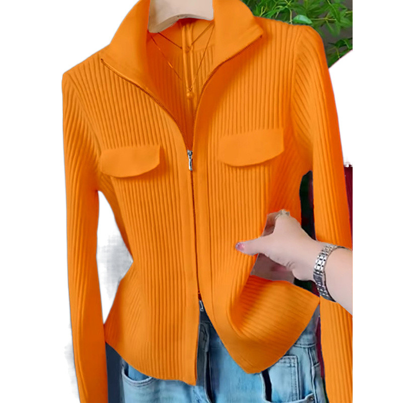 Hosszú ujjú, kötött kardigán, női, kora tavaszi 2024-es új, niche stílusú, dupla cipzáras felsőrész, felsőrésszel