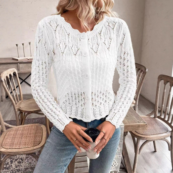 Határokon átnyúló új termékek Európai és amerikai népszerű pulóverek Női könnyű, hosszú ujjú, virágmintás, csipkés kardigánok Őszi és nyári lezser pulóverek