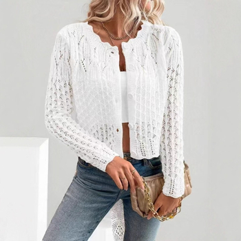 Határokon átnyúló új termékek Európai és amerikai népszerű pulóverek Női könnyű, hosszú ujjú, virágmintás, csipkés kardigánok Őszi és nyári lezser pulóverek