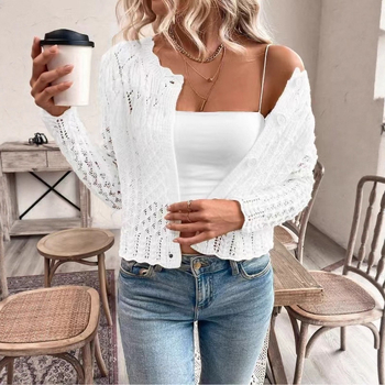Határokon átnyúló új termékek Európai és amerikai népszerű pulóverek Női könnyű, hosszú ujjú, virágmintás, csipkés kardigánok Őszi és nyári lezser pulóverek