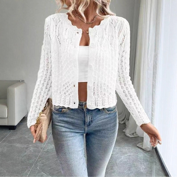 Határokon átnyúló új termékek Európai és amerikai népszerű pulóverek Női könnyű, hosszú ujjú, virágmintás, csipkés kardigánok Őszi és nyári lezser pulóverek