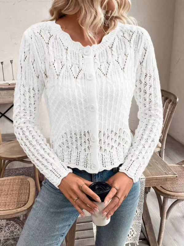 Határokon átnyúló új termékek Európai és amerikai népszerű pulóverek Női könnyű, hosszú ujjú, virágmintás, csipkés kardigánok Őszi és nyári lezser pulóverek