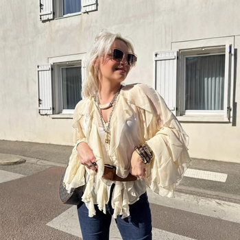 Amazoni piiriülene Euroopa ja Ameerika rõivaste eksport 2025. aasta kevadel - uus mitmevärviline lihtne kihiline dekoratiivne šifoonist särk