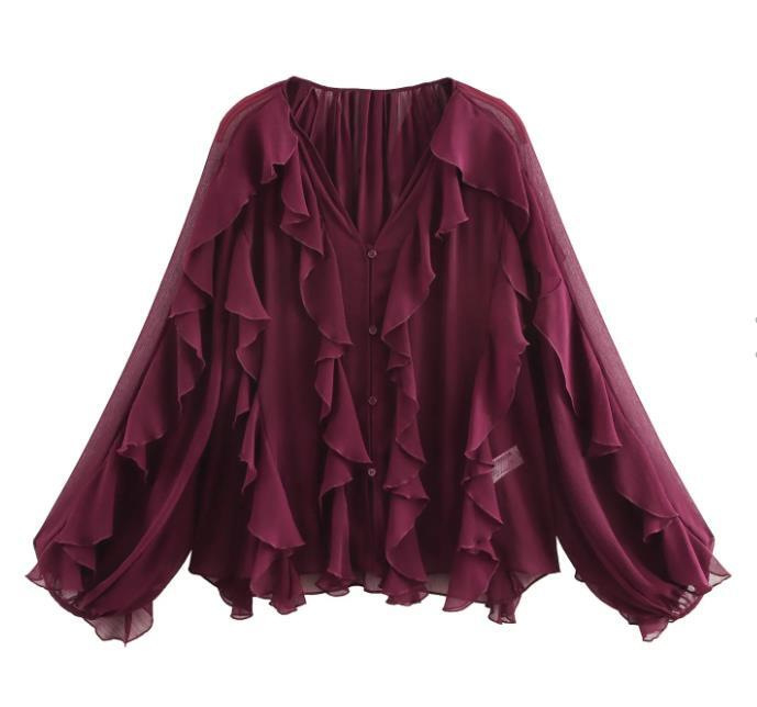 Amazoni piiriülene Euroopa ja Ameerika rõivaste eksport 2025. aasta kevadel - uus mitmevärviline lihtne kihiline dekoratiivne šifoonist särk