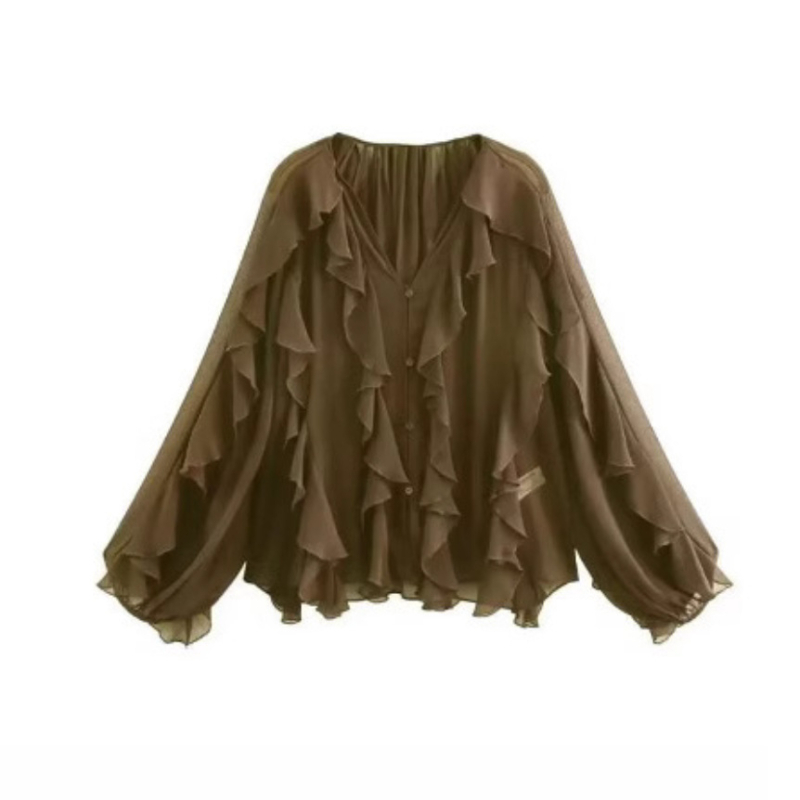 Amazoni piiriülene Euroopa ja Ameerika rõivaste eksport 2025. aasta kevadel - uus mitmevärviline lihtne kihiline dekoratiivne šifoonist särk