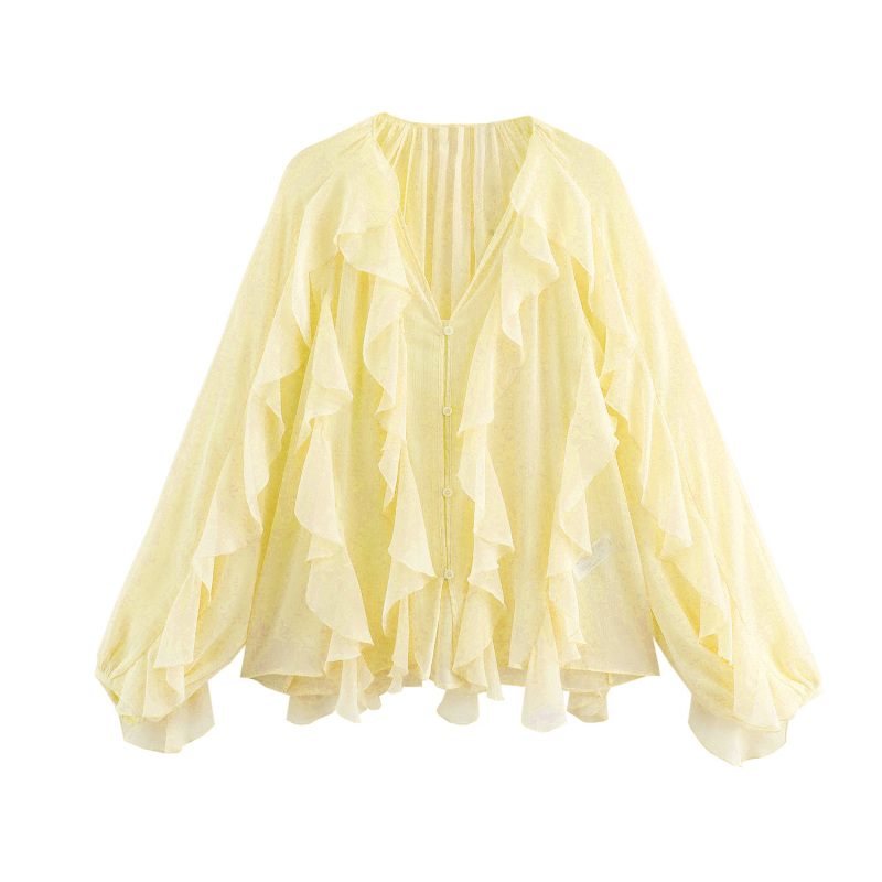 Amazoni piiriülene Euroopa ja Ameerika rõivaste eksport 2025. aasta kevadel - uus mitmevärviline lihtne kihiline dekoratiivne šifoonist särk