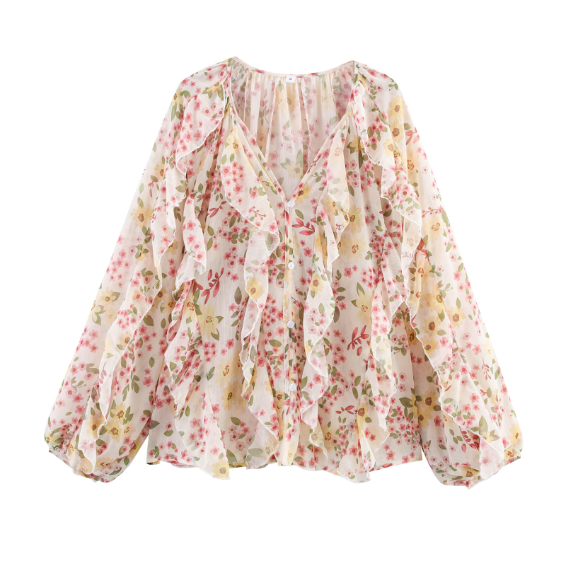 Amazoni piiriülene Euroopa ja Ameerika rõivaste eksport 2025. aasta kevadel - uus mitmevärviline lihtne kihiline dekoratiivne šifoonist särk