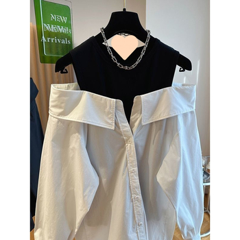 Нови дамски топове с открити рамене за сезон 2025, отслабващи, свободни и покриващи плътта потници, дълги ръкави със снопчета, свежи и сладки топове