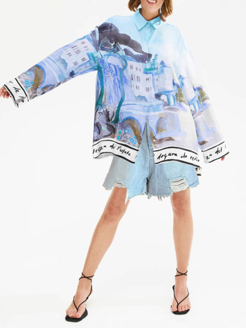 Női 2025-ös új, határokon átnyúló, exportált, nyomtatott, hosszú ujjú, divatos, tengerparti, napvédő, menő nyaralófelső