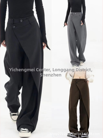 Határokon átnyúló európai és amerikai export női aszimmetrikus nadrágok, aszimmetrikus réteges gombok, bő, széles szárú nadrágok