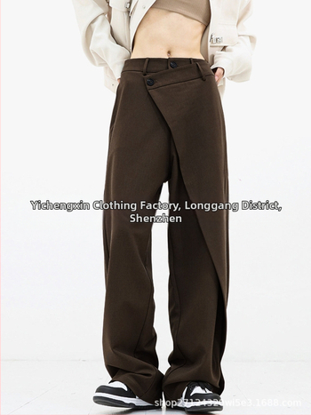 Határokon átnyúló európai és amerikai export női aszimmetrikus nadrágok, aszimmetrikus réteges gombok, bő, széles szárú nadrágok