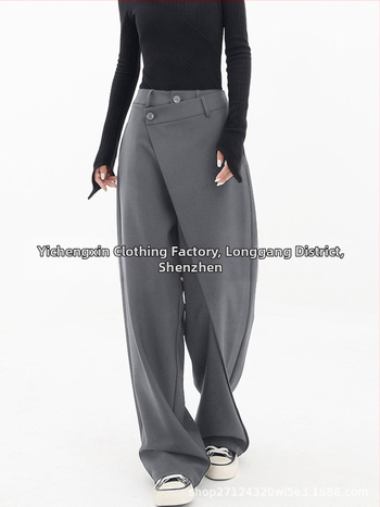 Határokon átnyúló európai és amerikai export női aszimmetrikus nadrágok, aszimmetrikus réteges gombok, bő, széles szárú nadrágok