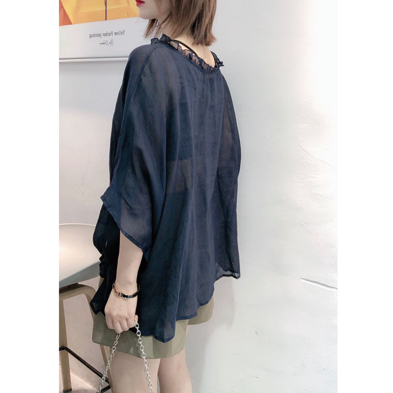 European Station 2023 Nyári Lezser Európai Denevérszárnyú Ujjú Lenvászon Ing Női Nyári Koreai Laza Felső Női