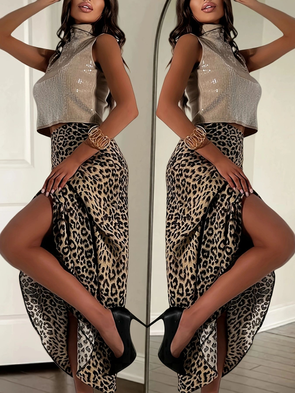 Amazon Külkereskedelmi Kötött Szoknya Szexi Leopárdmintás Hosszú Szoknya Magas Derekú Eladó Rugalmas Hosszú Szoknya