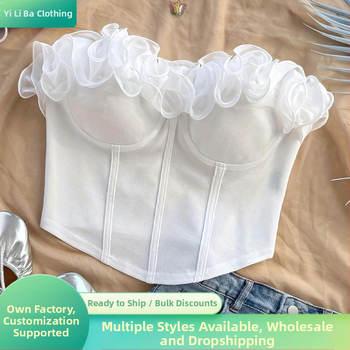 Valódi kép a 2025-ös elegáns és elegáns sztereó virágmintás Pure Desire csőmellényről, kívül és belül is viselve, karcsúsított, szexi felsővel.