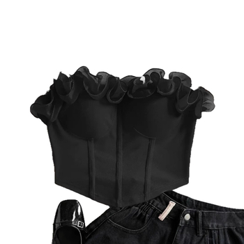 Πραγματική φωτογραφία του 2025, κομψό και κομψό, στερεοφωνικό γιλέκο με τοπ από λουλουδάτο σχέδιο Pure Desire, φορεμένο εξωτερικά και εσωτερικά με λεπτό σέξι τοπ