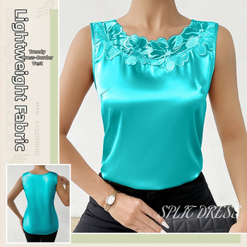 Γυναικείο Φόρεμα Εσωτερικής Χρήσης από Δαντέλα, Άνοιξη και Καλοκαίρι 2025, Νέα, Απομίμηση Μεταξωτού Σατέν, Αμάνικο Σλιπ, Εξωτερικό Μπλούζα