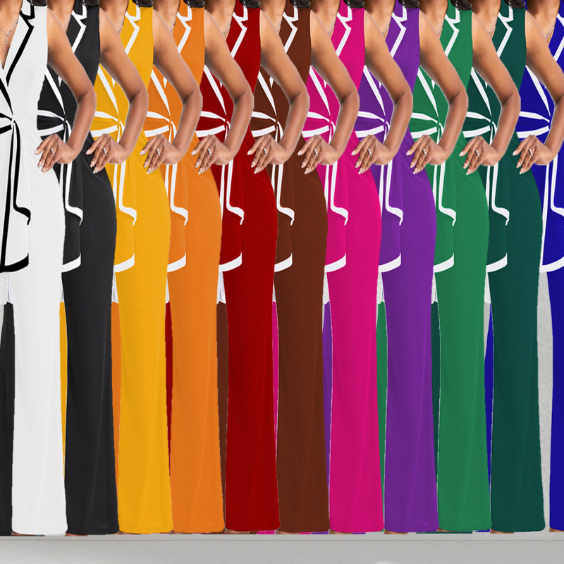 TD2769 Európai és amerikai határokon átnyúló nyári női új divatos V-nyakú elegáns ujjatlan karcsúsított bő szárú nadrág