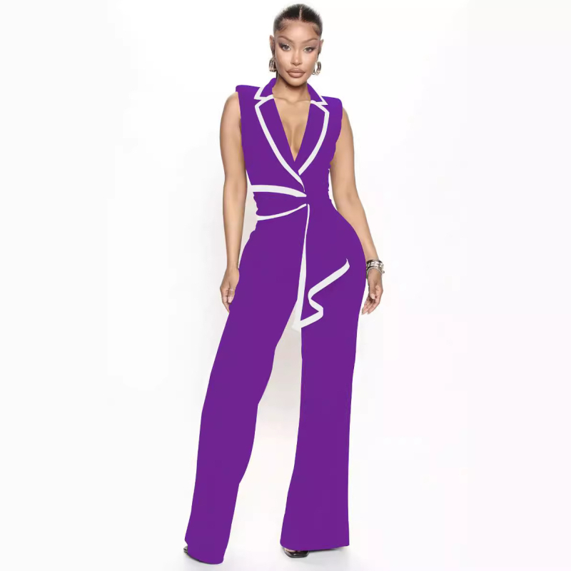 TD2769 Európai és amerikai határokon átnyúló nyári női új divatos V-nyakú elegáns ujjatlan karcsúsított bő szárú nadrág