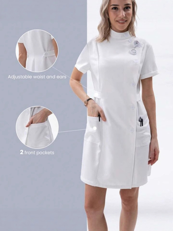 Guangzhou nyári új női kis állógalléros rövid ujjú középhosszú fehér kabát női dzseki vékony orvosi munkaruha