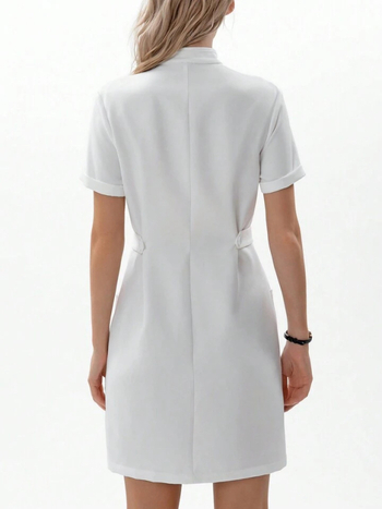 Guangzhou nyári új női kis állógalléros rövid ujjú középhosszú fehér kabát női dzseki vékony orvosi munkaruha