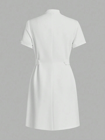 Guangzhou nyári új női kis állógalléros rövid ujjú középhosszú fehér kabát női dzseki vékony orvosi munkaruha