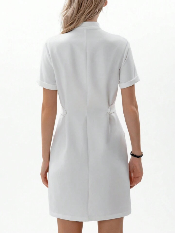 Guangzhou nyári új női kis állógalléros rövid ujjú középhosszú fehér kabát női dzseki vékony orvosi munkaruha