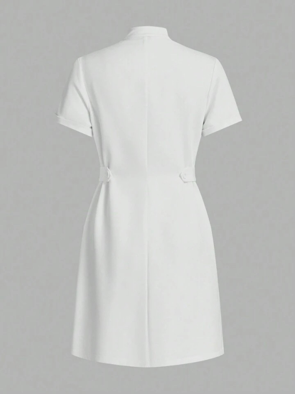 Guangzhou nyári új női kis állógalléros rövid ujjú középhosszú fehér kabát női dzseki vékony orvosi munkaruha